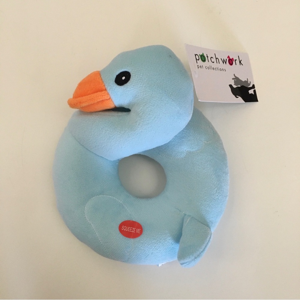 NEW Dog Toy with Round Donut Style Squeaker Blue Swan | Patchwork Collection